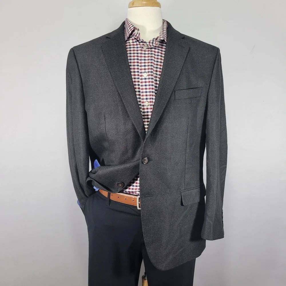 Chaps Men's Sport Coat Blazer Two Button Charcoal‎ Black Poly Blend Size 44R